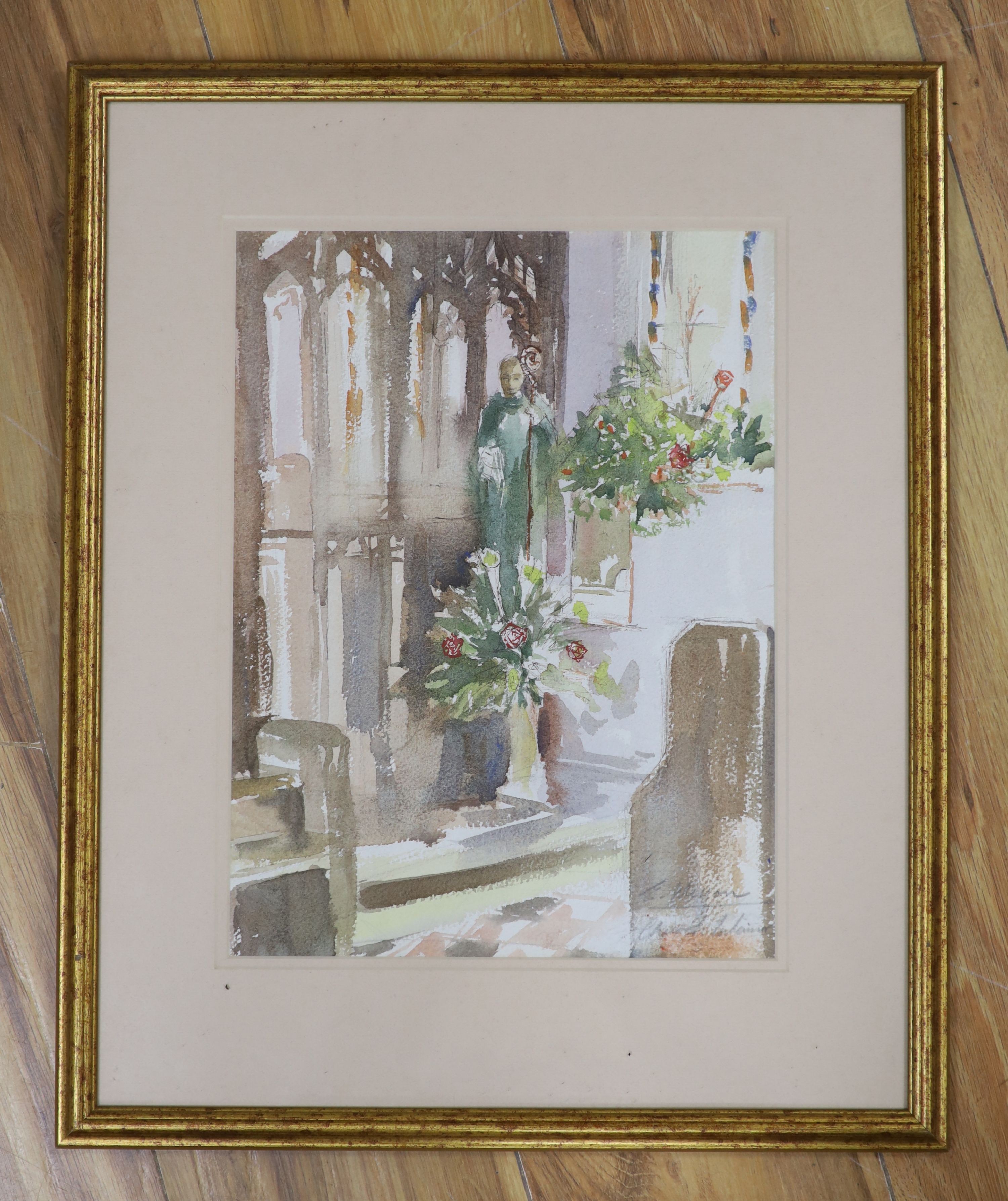 Edward Wesson (1910-1983), watercolour, Church interior, signed in pencil, 33 x 25cm